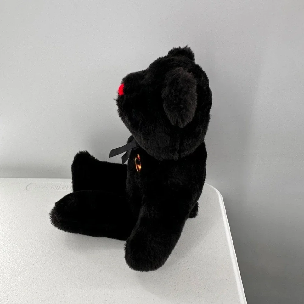 Vintage Black Plush Bear‎ Red Nose & Embroidered 